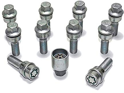 H&R Radschrauben Satz Kugelbund mit bewegliche Kugelbund R14 M14x1.50 - Länge 40mm - 10 Stück (z.B. kompatibel mit Audi Q3, Q5) - inkl. Felgenschloss