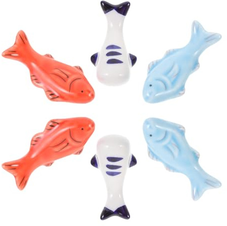 6 Pcs Fish Chopstick Rest Ceramic Japanese Chopsticks Holder Rack Dinner Spoon Fork Knife Holder Dinnerware Stand Decoration (Random Style)