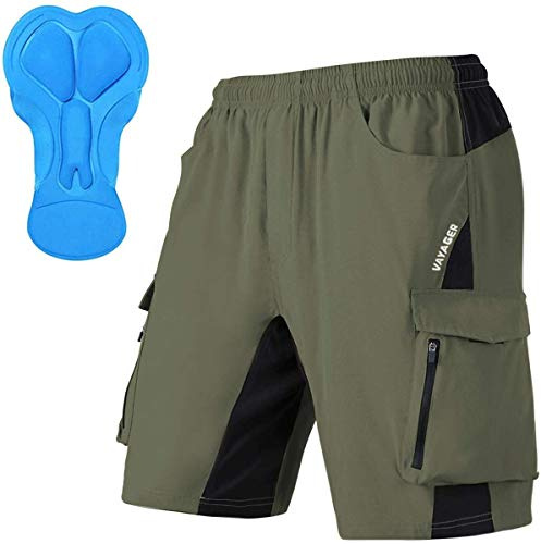 Men's Mountain Bike Shorts 3D Padded Bicycle MTB Shorts Loose-fit Lightweight MTB Cycling Shorts (Army Green-L)