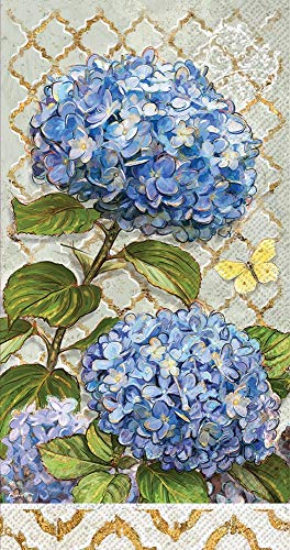 Boston International Handtücher, dekorative Papier-Gästetücher für Badezimmer oder Papierservietten, Dinner-Servietten, Garten, Blau, Hortensien-Pak 32