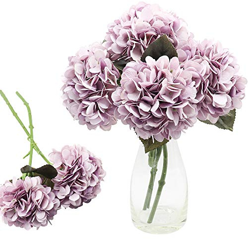 CATTLEYAHQ 4 teste di fiori di ortensia artificiali, Elegante bouquet di ortensie,Decorazione di fiori finti per feste/matrimoni/casa/cucina (Viola)