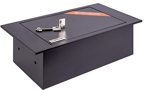 Brihard Tresor zur Bodenmontage mit Schlüsselschloss – Einbautresor flach 4L sichere Aufbewahrung – Außenmaße 13x39x21 cm (HxBxT) I Schwerlasttresor – Innenmaße 12x33x17cm (HxBxT)