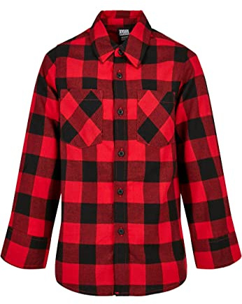 Urban Classics Boys Checked Flanell Shirt Männer Hemd schwarz/rot 146/152 100% Baumwolle Basics