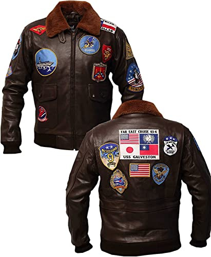 Vintagearc Giacca da uomo in vera pelle con colletto in pelliccia da aviatore bomber G1 - Giacche in pelle bomber USAAF, Marrone originale, M