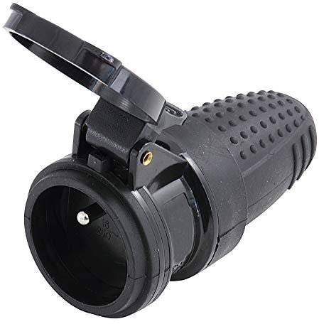 GEFOM 200024 Enchufe Hembra de 16 A + Toma de Tierra con Tapa Impermeable IP44, Negro