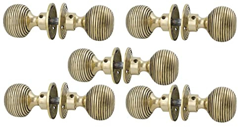 A.B Hardware Pack of 5 Solid Unlacquered Brass Beehive Style Door Knob Pair New Knobs Set, Black