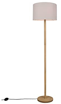 Große Stehleuchte mit Holzkorpus und Stoff Lampenschirm Weiß, Höhe 162cm