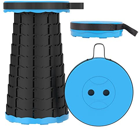 XVBVS Tragbarer Einziehbarer Hocker, Leichter Klappbarer Campinghocker, Tragfähigkeit 150 kg, Höhenverstellbarer Zusammenklappbarer Hocker für Camping, Angeln, Wandern, Grillen- Blue