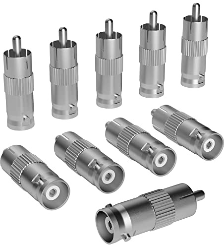 Elecan BNC to RCA Adapter (10 Pack) BNC Female to RCA Male Connector Coaxial Coax RG6 Adapter Kit Coupler for CCTV-6/10/20 Pack+4 Types for Selection