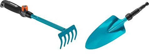 Gardena Combisystem 17354-60 Ensemble de Petits Accessoires Comprenant truelle et rateau pour Planter sans Effort dans Les massifs et Les jardinières avec poignée combisystem