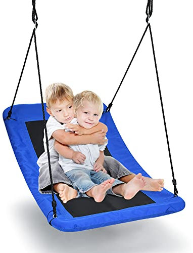 GOPLUS Balançoire Nid d’Oiseau pour Enfants,Balançoire d'arbre Incurvée avec Corde Réglable, Chaise Suspendue Incurvée avec,Charge Max 150 kg,pour Jardin,Camping,Balcon (152x81cm-Arc, Bleu)