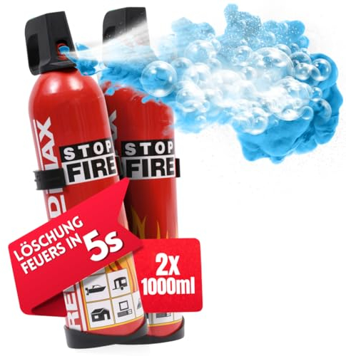 notlok Safety Work - Small Fire Extinguisher Home 2x 1000g | Fire safety at fires A B E | Fire Extinguisher for Car, Caravan, Kitchen, Fireplace, Camping | Mini Fire Spray for Small Electric Fire