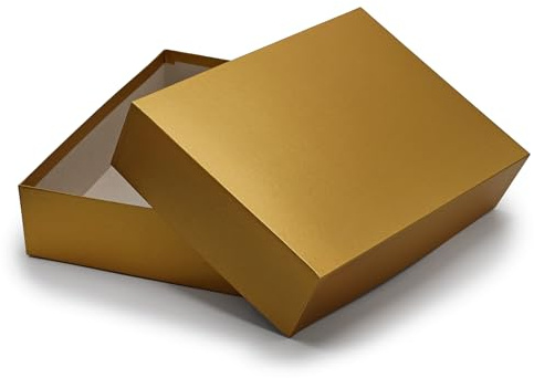 NEUSER PAPIER Geschenkbox mit Deckel DIN A4 – Aufbewahrungsbox Karton Gold (glänzend) bezogen – Geschenkkarton Schachtel stapelbar 302 x 213 x 70 mm, 2 Stück