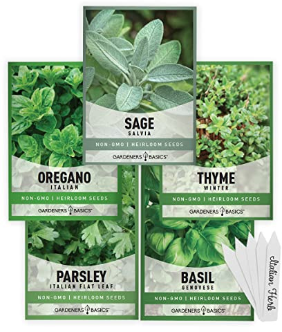 Gardeners Basics, Italian Herb Seeds for Planting 5 Variety Herbs Seed Packets Including Italian Flat Leaf Parsley, Sage, Oregano, Thyme, Basil - Great for Kitchen Herb Garden, Hydroponics Heirloom