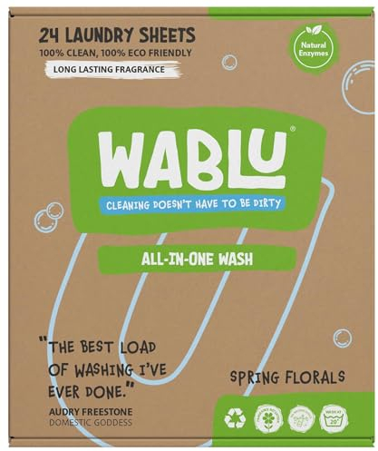 WABLU Spring Florals Laundry Detergent Sheets with natural enzymes (BIO) | Biodegradable All-in-one Washing Sheets | For all washing types | 24 Washes (or 48 small loads)