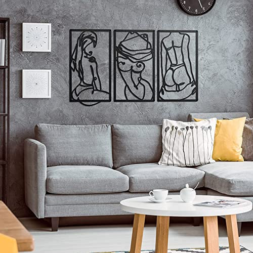3 Stück abstrakte Linie Frauen Körperform Wanddekoration Minimalis schwarzes Metall weibliche Linie Kunst Wandskulptur für Schlafzimmer Wohnzimmer