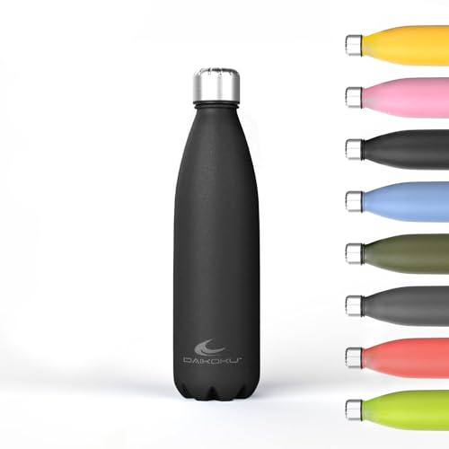 Daikoku - Edelstahl Wasserflasche | 100% Auslaufsicher | Hält 12 Stunden Heiß, 24 Stunden Kalt | BPA-Frei und Gesund | Modische Farbe, Ideal für Alltag und Outdoor | Schwarz | 500 ML