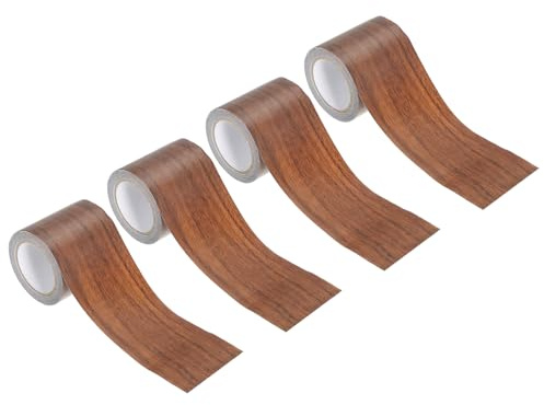 PATIKIL 4 Stück 57mmx4.57m Klebeband Holzoptik 2,2x15', dunkelbraune Eiche | Selbstklebendes Holzmaserung Reparaturband Holz Klebefolie Reparatur von Fußböden zur