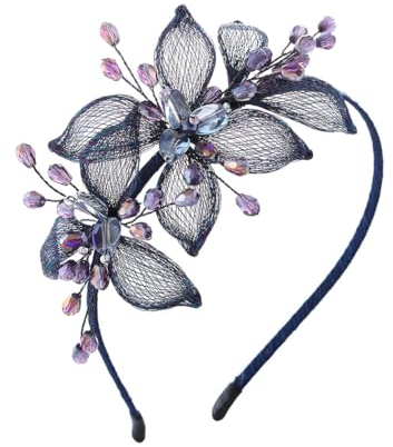 IYOU Blume Kupfer Draht Stirnbänder Marineblau Kristall Haarbänder Handgefertigt Vintage Party Abschlussball Hochzeit Haarschmuck für Frauen