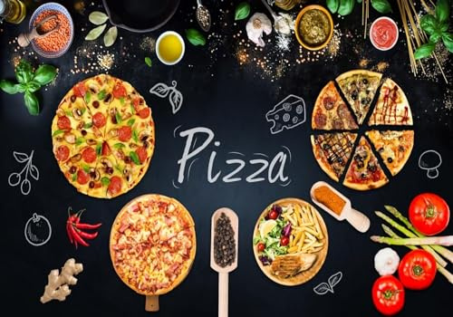 hity 3D Tapeten 3D Effekt Wohnzimmer Vliestapete Pizza Gemüse 300cmx210cm | Bäckerei Kreidetafel Wandposter Xxl Schlafzimmer Kinderzimmer Wandbelag, Wandbild, Wanddeko