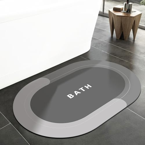 LIMNUO Tapis de Bain diatomite,antidérapant Absorbant Tapis en Terre de diatomée,séchage Rapide pour Sol Salle de Bain Douche Tapis,Ovale Bodenmatte (Gris, 60x40cm)