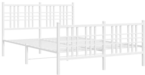 vidaXL Sängram med huvudgavel och fotgavel vit metall 140x200 cm, säng, metallsäng, metall sängram, sängar, metallsängar, metall sängramar, gästsäng