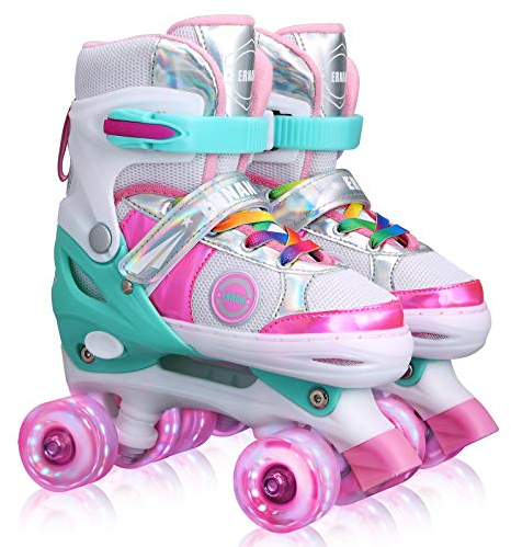 Rollschuhe Kinder Rollschuhe für Mädchen, Einstellbare Schlittschuhe mit Allen leuchtenden Rädern des Glanzspaßes für Kinder Alter 3-8 oder 6-12 Jahre alte Mädchen (S (EU28-32)) CN 31-34