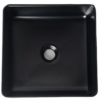 DIANXI Lavabo Tipo Recipiente for baño, Espacio pequeño, Lavabo Cuadrado Mate, Lavabo de cerámica for baño de Arte Negro