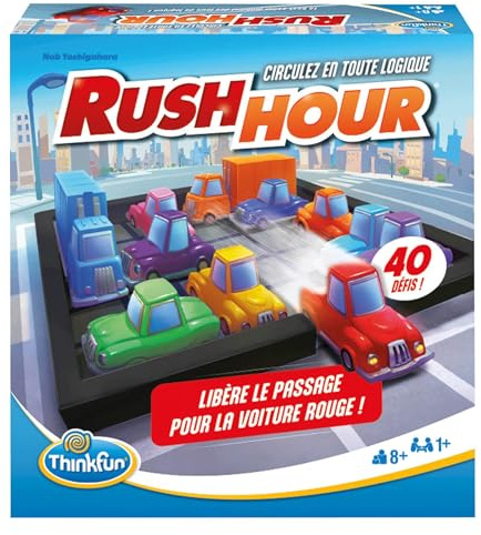 ThinkFun - Rush Hour - Logikspiel - Puzzle - Stau - 40 Herausforderungen 4 Levels - 1 Spieler oder mehr - ab 8 Jahren - Ravensburger - 76600 - Gemischt - Französische Version