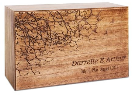 Urna de cremación de madera personalizada para cenizas humanas, caja decorativa, urnas funerarias para adultos, machos y mujeres, pájaro volador del árbol de la vida, bolsa de satén, Maryam (pequeña,