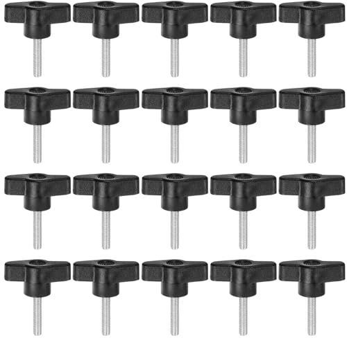 QUARKZMAN 20 Stück Rändelschrauben mit T Flügelknöpfe M5 x 25mm Kunststoff T-Kopf Gewindebolzen Klemmschraube Flügelschraube Haltegriffe 36mm Klemmknopf Daumenschrauben für Maschine, Schwarz