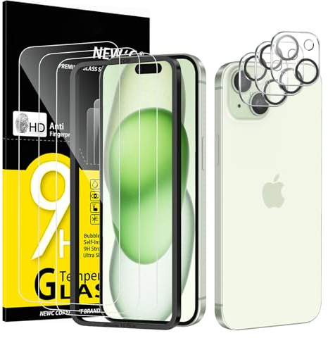 NEW'C 3x für iPhone 15 Plus für Panzerglas (6,7 Zoll) und 3x Kamera Panzer Schutz Glas Kameraschutz -Einfaches Installationswerkzeug enthalten+ Staubschutzstöpsel - kratzfest