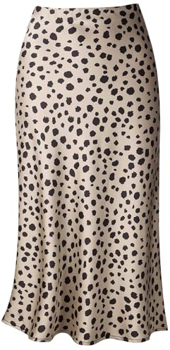 comefohome Womens Leopard Print Skirt High Hidden Elasticated Waist Midi Satin Ladies Summer Work Party Skirts S