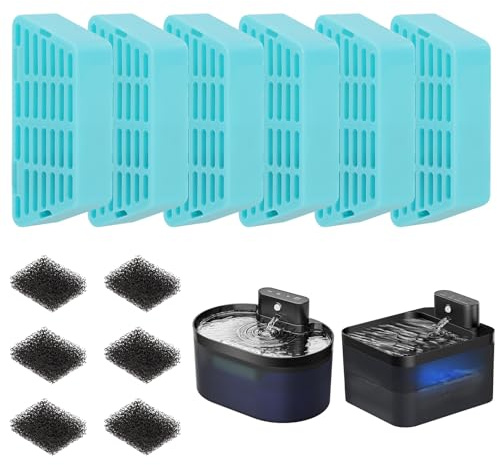 Ersatzfilter Katzenbrunnen, Diealles Shine 6 Stück Kohlefilter Trinkbrunnen mit 6 Stück Schaumfilter Drinkwell, Trinkbrunnen Filter für Katzenbrunnen Kabellos