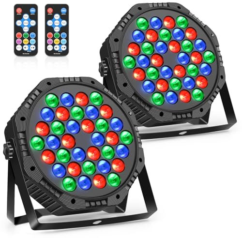 Focos LED RGB Luz Colorida con Control DMX y Mando, Luces de Discoteca, Fiesta, Conciertos y Celebraciones - 2 Piezas