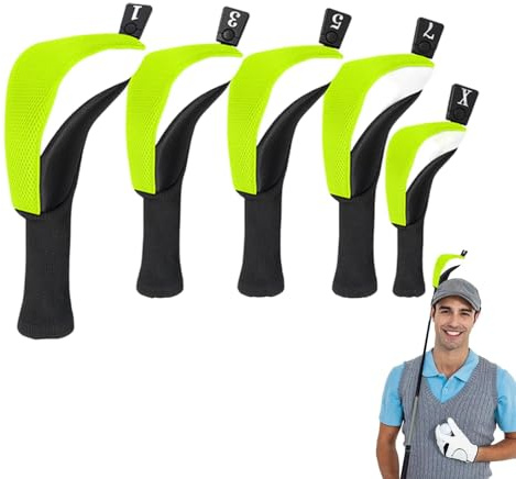 Golf rackethuvudskydd, golfklubbskyddsset | skyddande klubbskydd med lång hals, dammtät, 5 stycken, golfhybridklubbskydd – ventilerande hybridklubbskydd med N