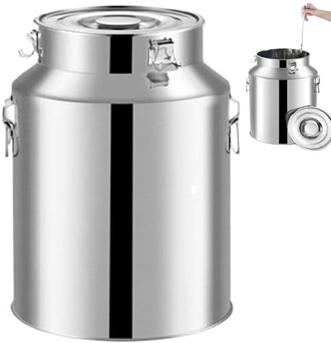 Lechera de acero inoxidable de 14 litros resistente con tapa sellada, anillo de elevación y asa de transporte, cubo de acero inoxidable resistente para almacenamiento de líquidos de leche y vino