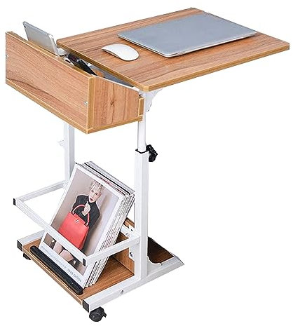 Höhenverstellbarer Beistelltisch mit Rollen, tragbarer Rolltisch für Zuhause, Büro, Sofa, Bett, Tablett, Holz, Beistelltisch für Laptop