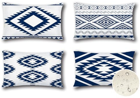 Artscope Extérieur Housse de Coussin Bleu Marine, Lot de 4 Imperméable Géométrique Motif Canapé Taie d'oreiller pour Patio Jardin Salon Chambre Décoration, 30x50cm (Géométrie Bohème)