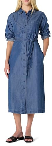 Amazon Essentials Women's Regular-Fit Denim Chambray Long-Sleeve Button-Up Midi Dress, Classic Medium Wash, X-Large
