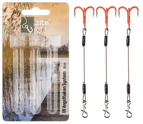 Zite Fishing Angsthaken Stinger System Hecht #6, #8 und #10 | UV-Aktive Drillinge System Raubfischangeln für Gummiköder | Schnellwechsel Clips & Einfaches Einhängen | Fertigmontage