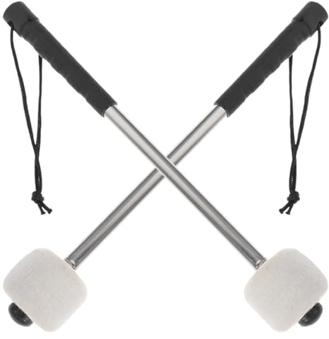 ibasenice 2 Mazos con Cabeza de Fieltro de Lana para Bombo para Cabeza de Fieltro de Lana y Mango de Acero Inoxidable Portátil para Instrumentos de Percusión y Caja Amplia Aplicación