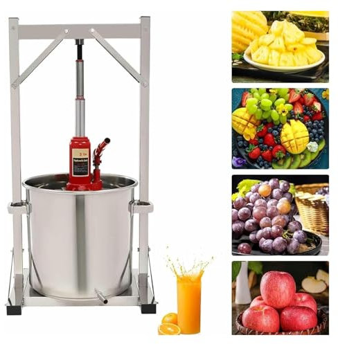 TAIPINGOZ Pressoir à Fruits Manuel, Pressoir à Vin, Pressoir à Raisins Manuel en Acier Inoxydable, avec 2 fûts en Acier Inoxydable.(36L)