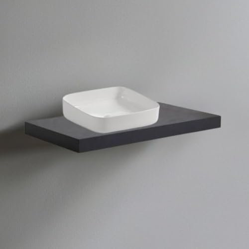 Mensolone da bagno colore antracite 80x48 cm con lavabo da appoggio bianco