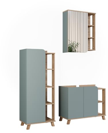 Vicco Set di mobili da bagno Karen, Sonoma/blu, 80 cm