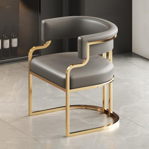 Moderner Ledersessel mit goldenen Beinen, gepolsterter Sessel für Wohnzimmer & Esszimmer, stilvoller Gästestuhl für Empfang, Einzelsofa in Dunkelgrau