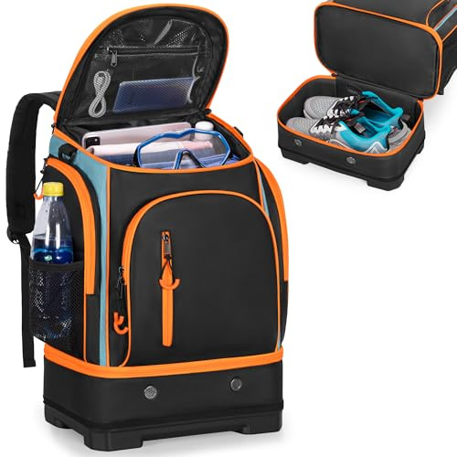 Smasrob 35L Swim Bag with Hard Shoe Compartment and 2 Insulated Sections, Swim Backpack for Swimmers with Multiple Pockets