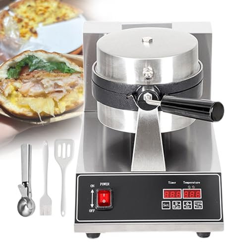 Commercial Burger Waffle Maker with Non-Stick Plates, 180° Rotating, Digital Display, Adjustable Temperature and Timer, Includes Ice Cream Scoop for Gelato, Panini, and More