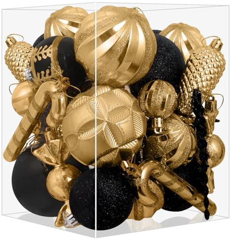 Miaikoe Weihnachtsbaum hängende Ornamente 36 Stück Multi-Size Süßigkeiten zerstörungsdichte Kugel Ornamente Set für Weihnachtsfeiertage Winter Party Dekorationen (Schwarz & Gold)