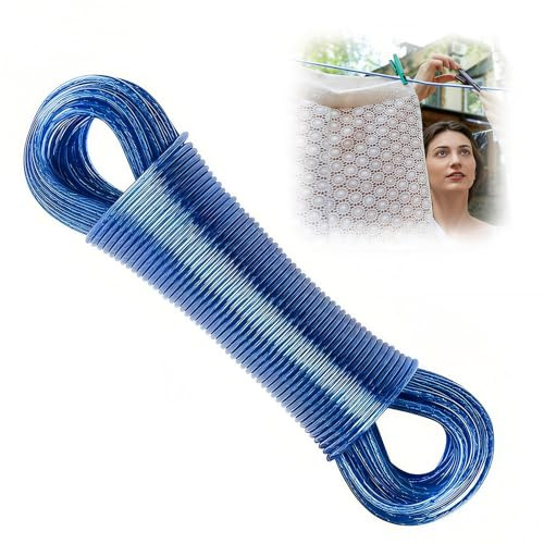Wäscheleine, 30 m Durchmesser, robuster Stahlkern, Wäscheleine, langlebig, wasserdicht, rostfrei, starke Outdoor-Wäscheleine für Garten, Balkon, Camping, Reisen (blau)